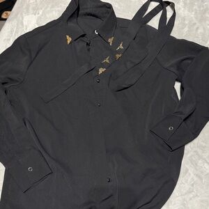 Black Women's Top with Embroidered Detail